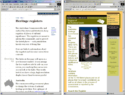 Screen shot of side by side browser windows