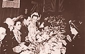Wedding celebration in the sleep-out of the Annerley house in 1945 [photo by W D Palmer from 'Our house']