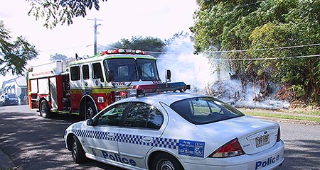 Police and fire fighters in Colton Street