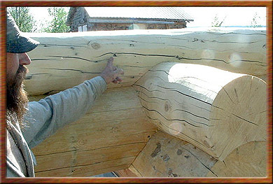 Scribed log joints on Jake's cabin