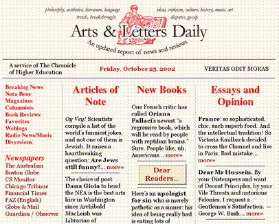 Arts & Letters Daily, 25 October 2002