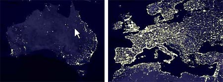 Australia and Europe by night