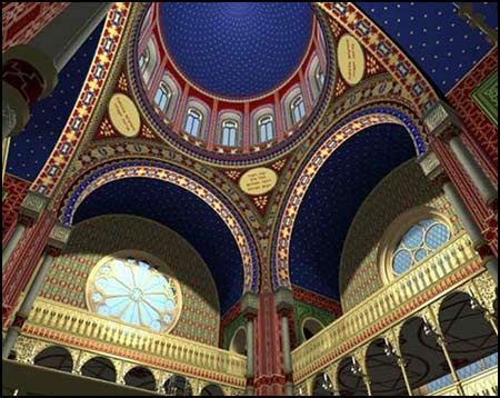 Interior rendering of the digital model of the Grosse Synagogue Glockengasse in Cologne (built 1857-61)