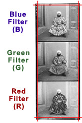Successive blue, red, and green exposures on one plate